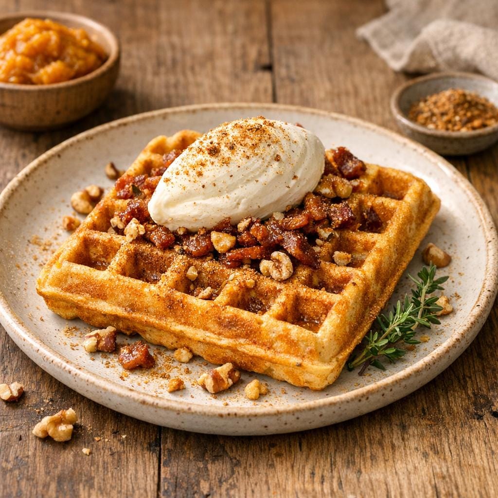 Gaufres courge salées, chantilly et lard caramélisé avec Assemblage Tarte Citrouille