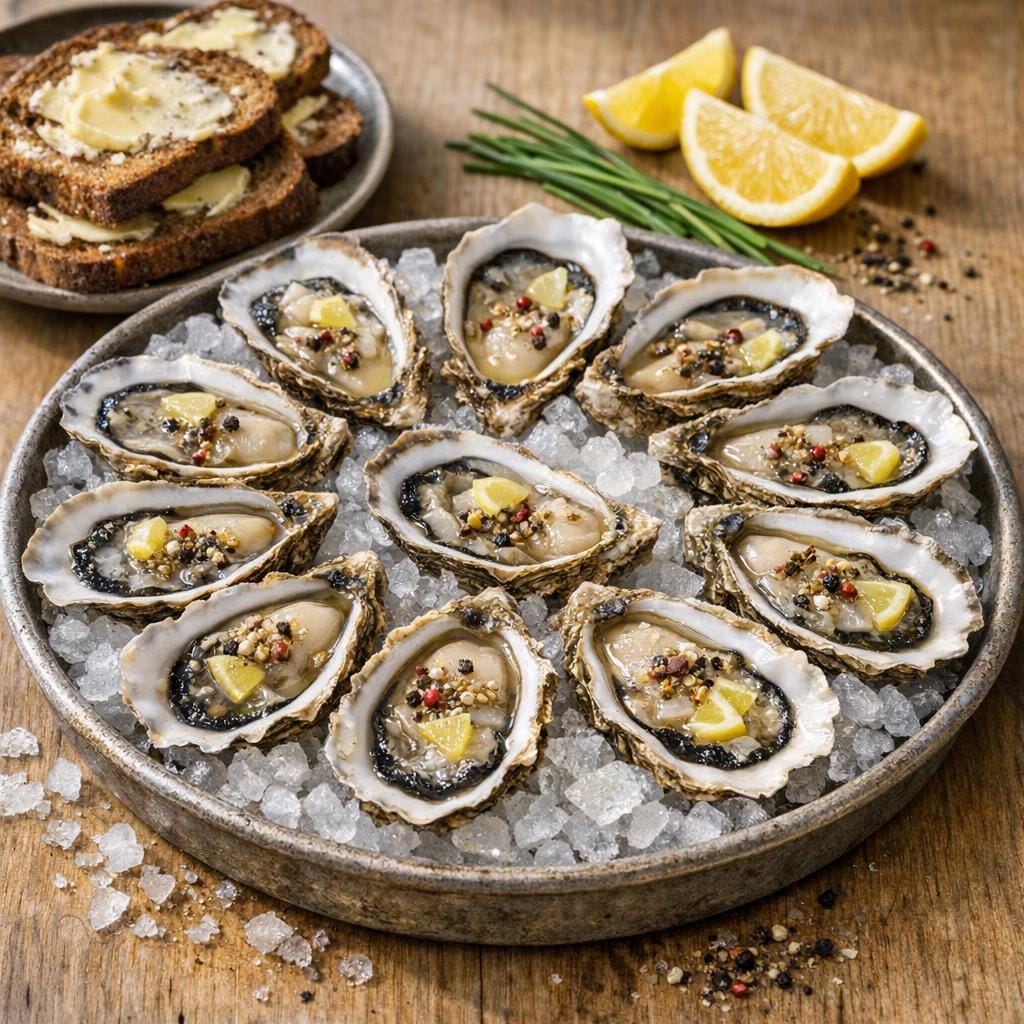 Huîtres fraîches au poivre pour huîtres et citron avec Assemblage Poivre pour Huîtres
