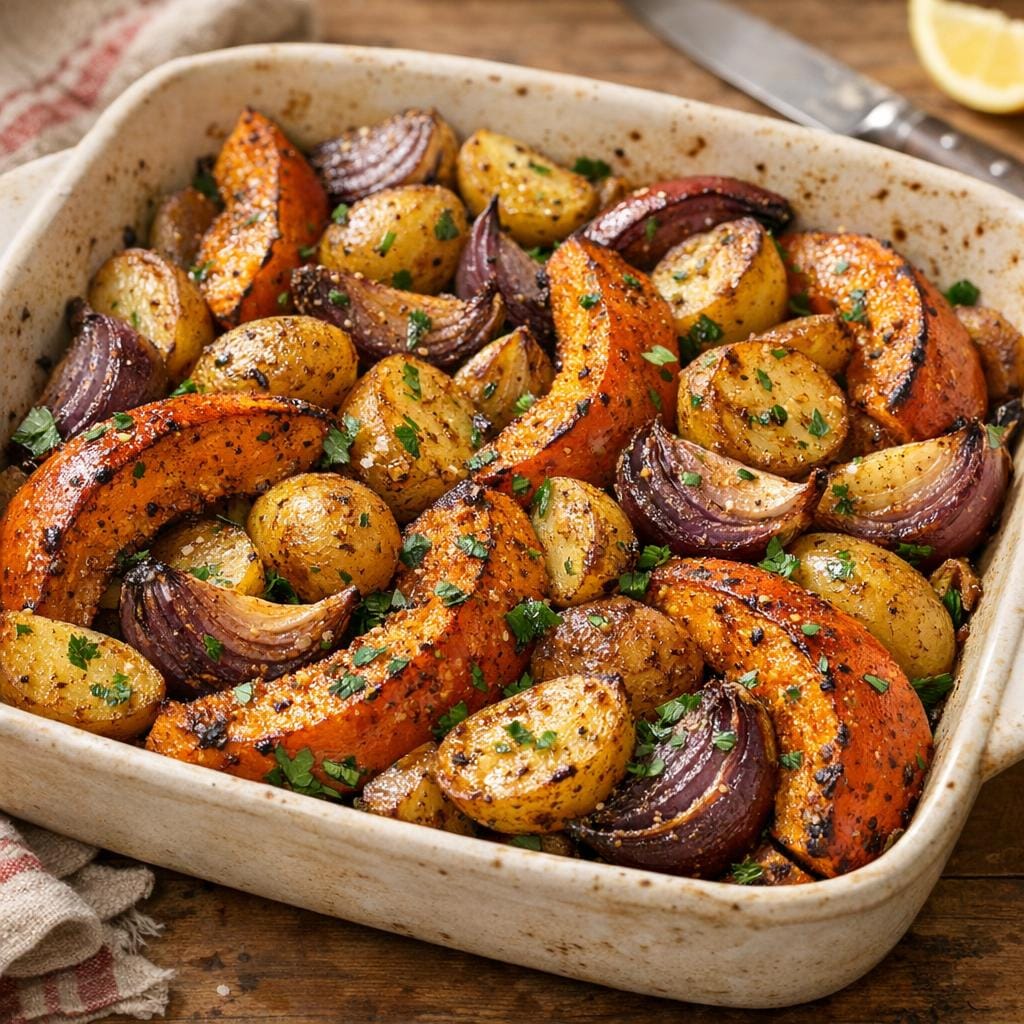 Légumes rôtis d'hiver au mélange Chapon Rôti avec Chapon Rôti