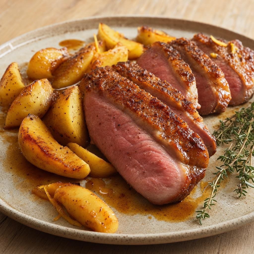 Magret de canard rôti au miel et mélange pain d’épices avec Pain d'épices