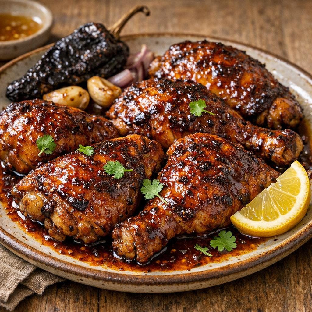 Marinade piment Ancho pour cuisses de poulet rôties avec Piment Ancho séché et entier