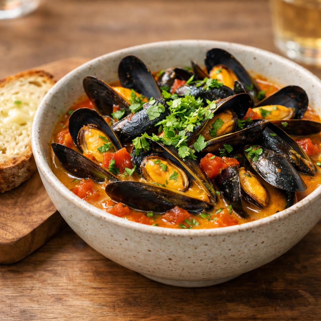 Moules au curry coriandre