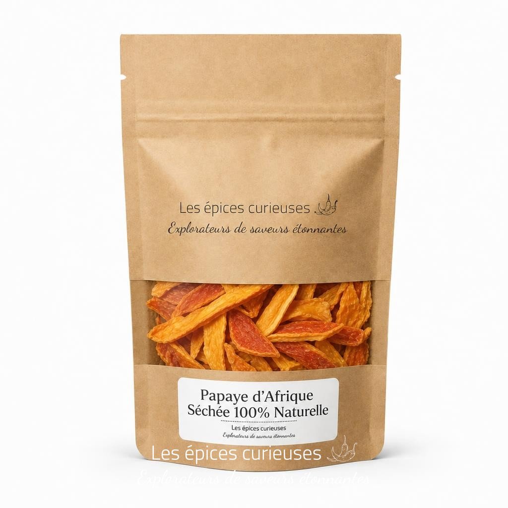 Papaye d'Afrique Séchée 100% Naturelle - Packaging - Les Épices Curieuses
