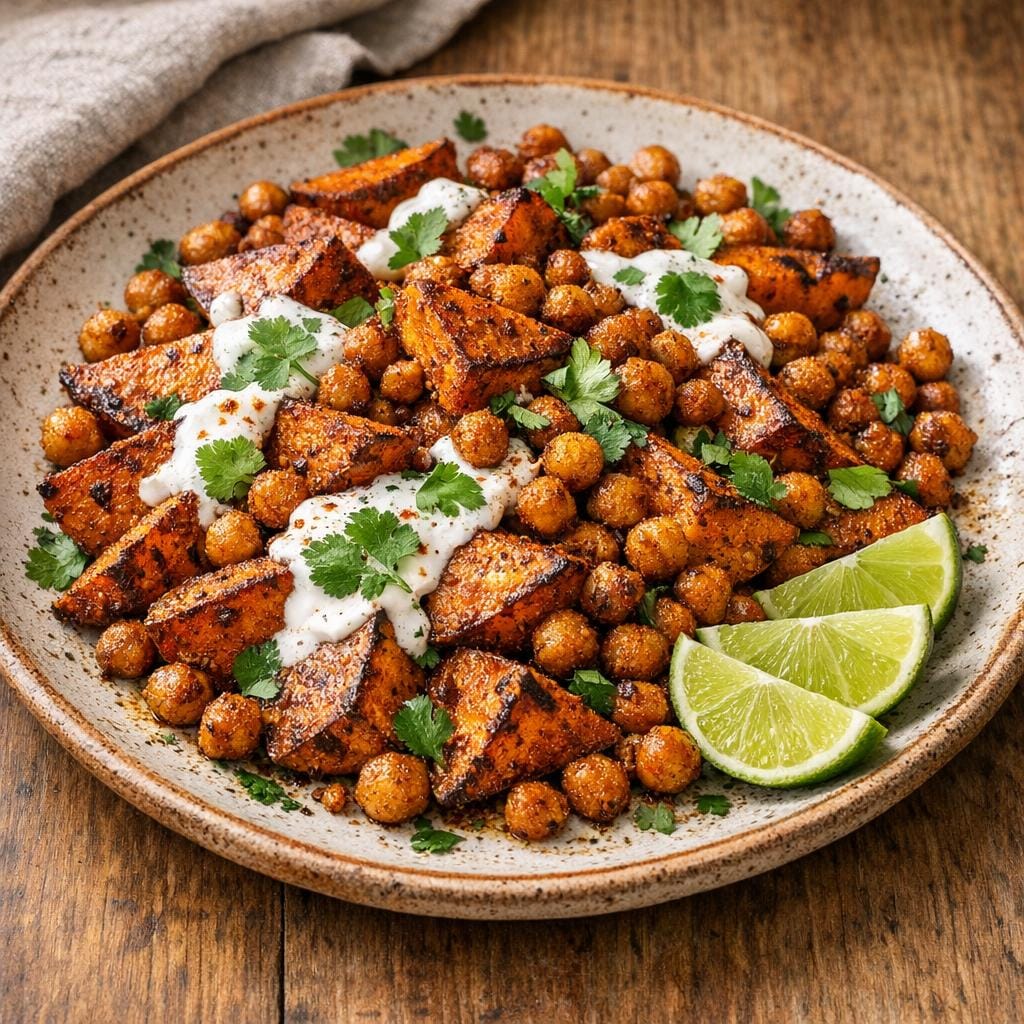 Patates douces Tex Mex rôties et pois chiches avec Enrobage Tex Mex