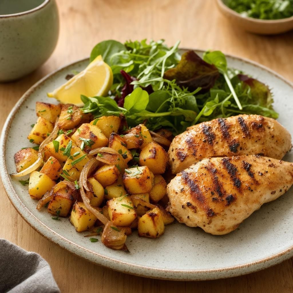 Patates sautées croustillantes et filets de poulet grillés avec Patates sautées