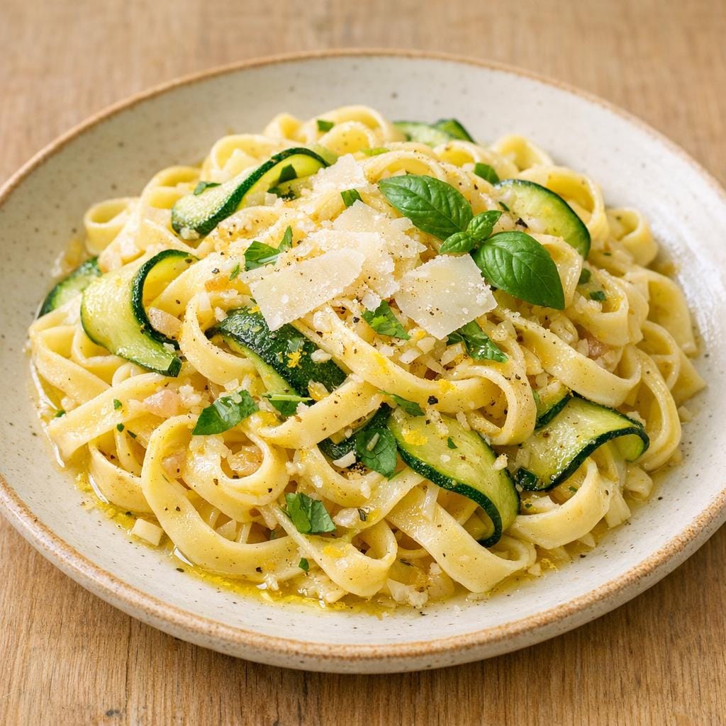 Pâtes au citron, courgettes poêlées et parmesan avec Huile d'olive au Citron 25cl