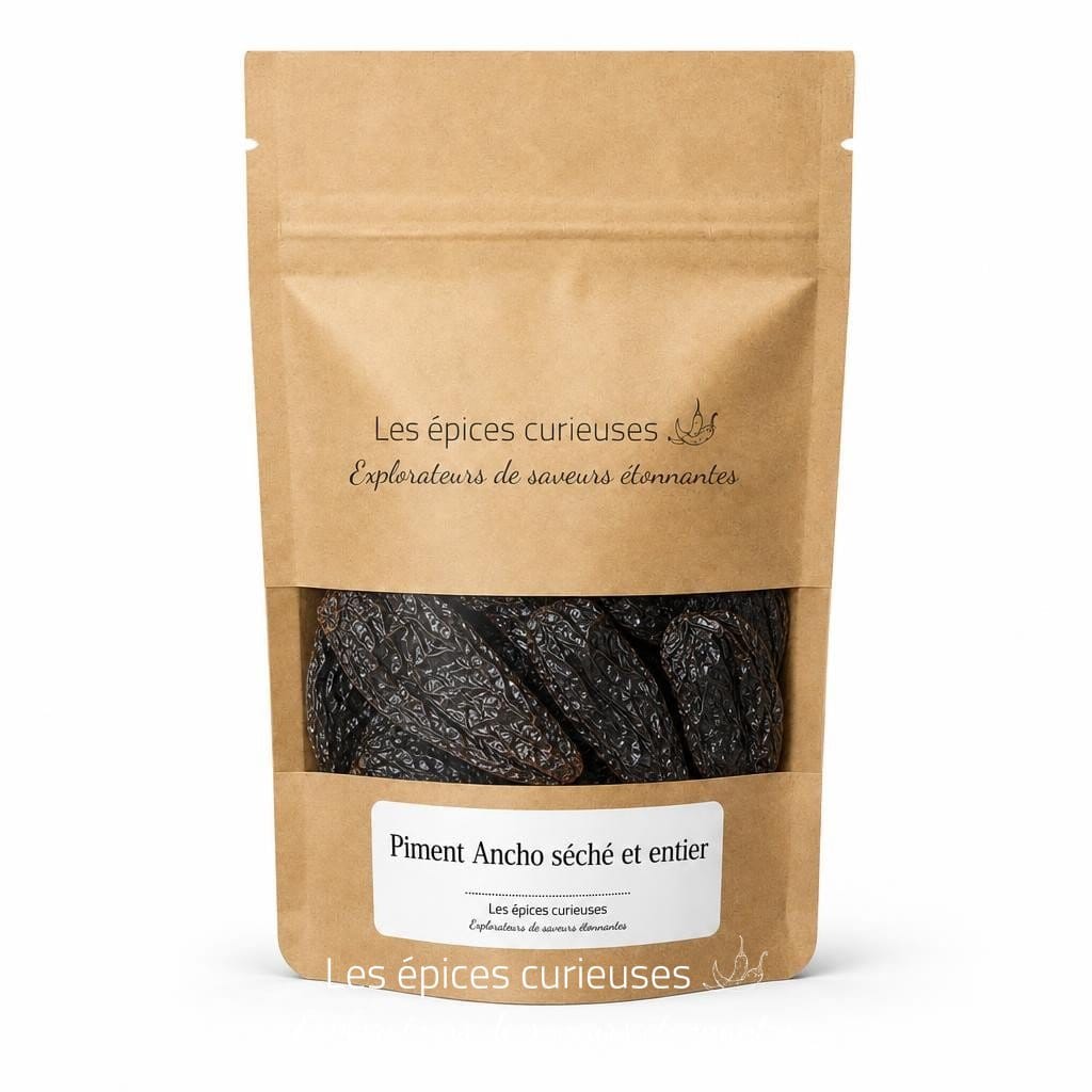 Piment Ancho séché et entier - Packaging - Les Épices Curieuses