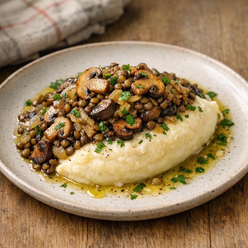 Poêlée champignons lentilles au bouillon de bœuf avec Bouillon de boeuf