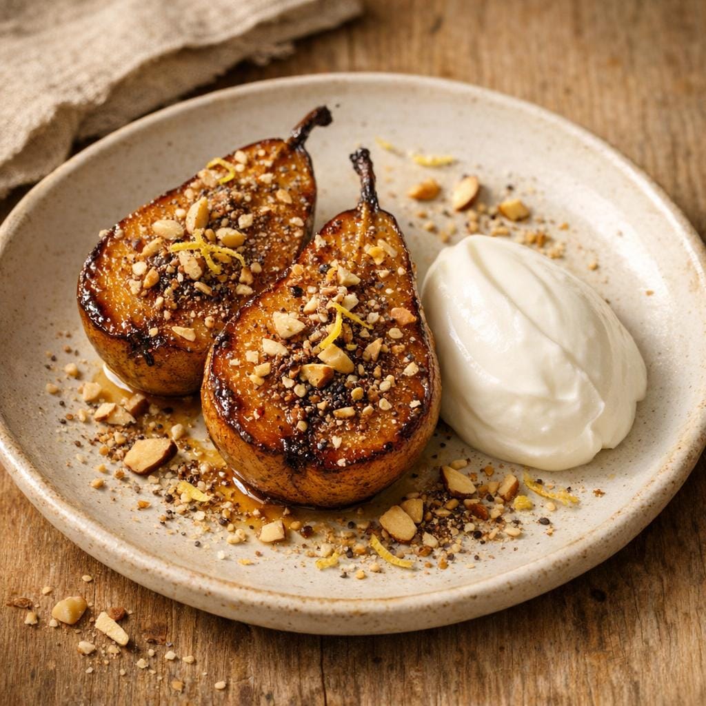 Poires rôties topping