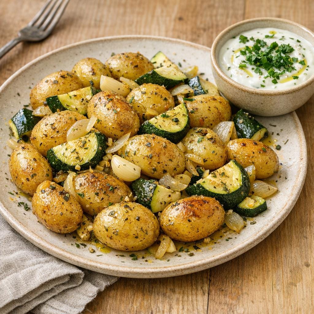 Pommes de terre rôties thym citronné et courgettes avec Thym Citronné