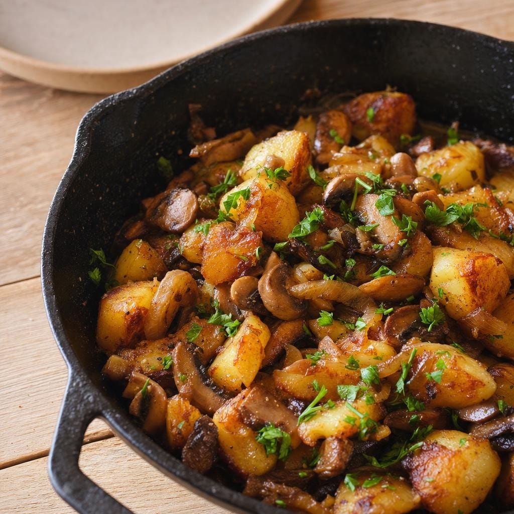 Pommes de terre sautées à l'ail semoule fine et champignons avec Ail semoule fine