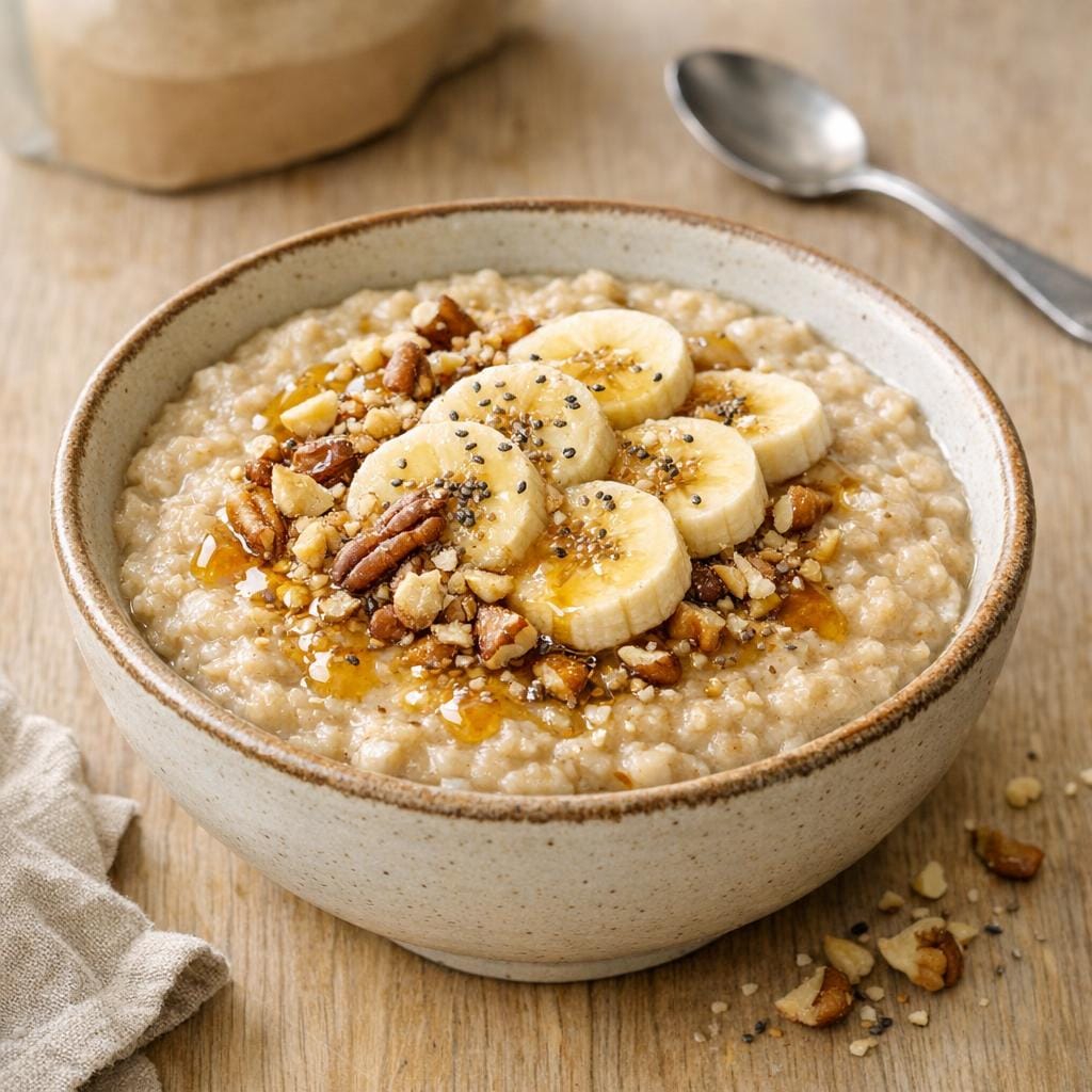 Porridge à la poudre de banane, noix & fruits avec Poudre de Banane