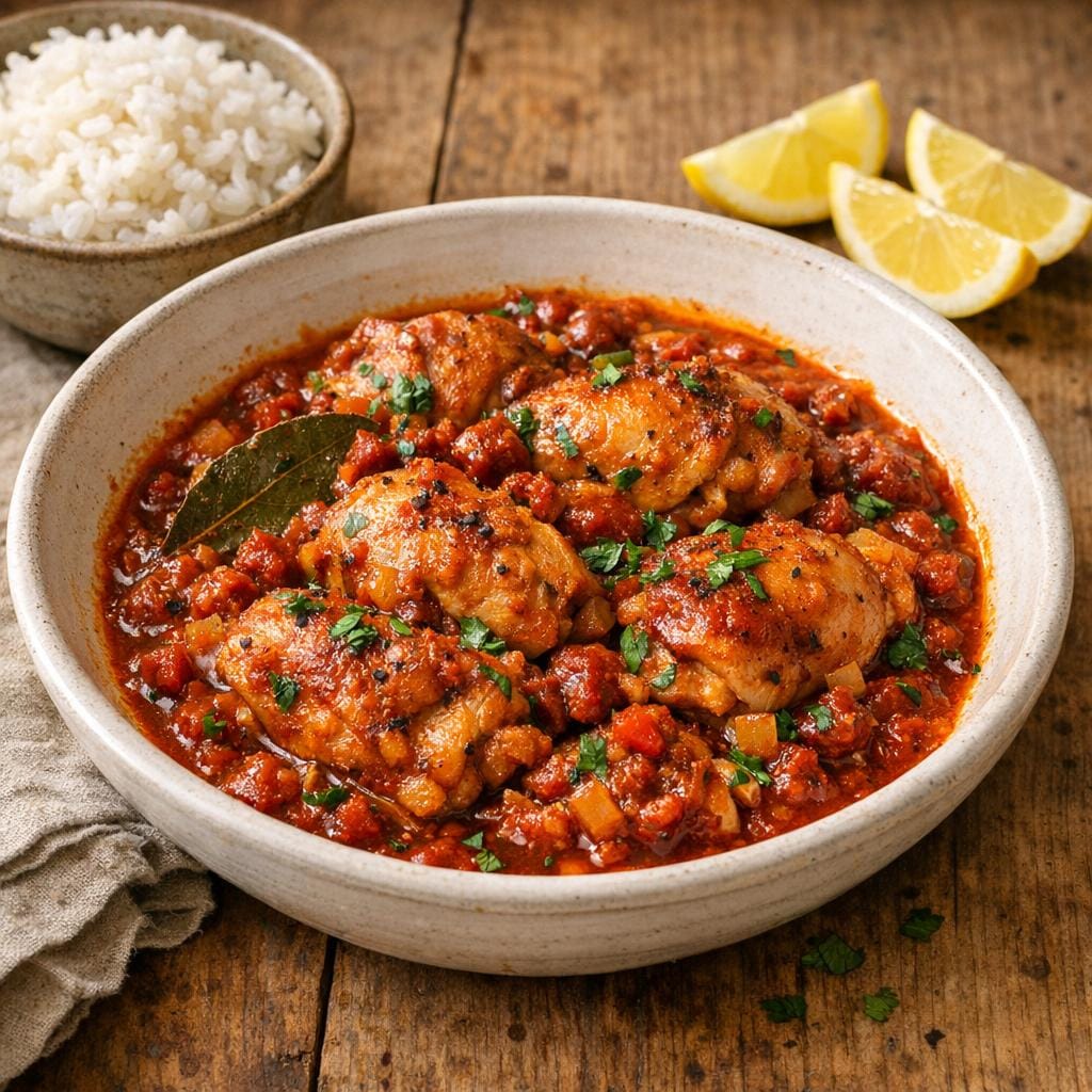 Poulet au Chorizo rouge braisé et tomates confites avec Chorizo rouge braisé