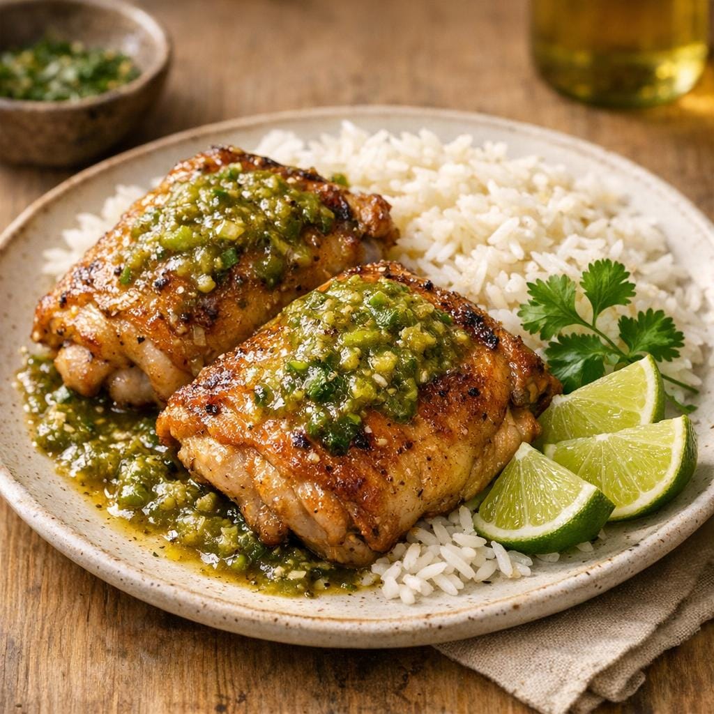 Poulet au piment vert : hauts de cuisse rôtis avec La Marble Queen