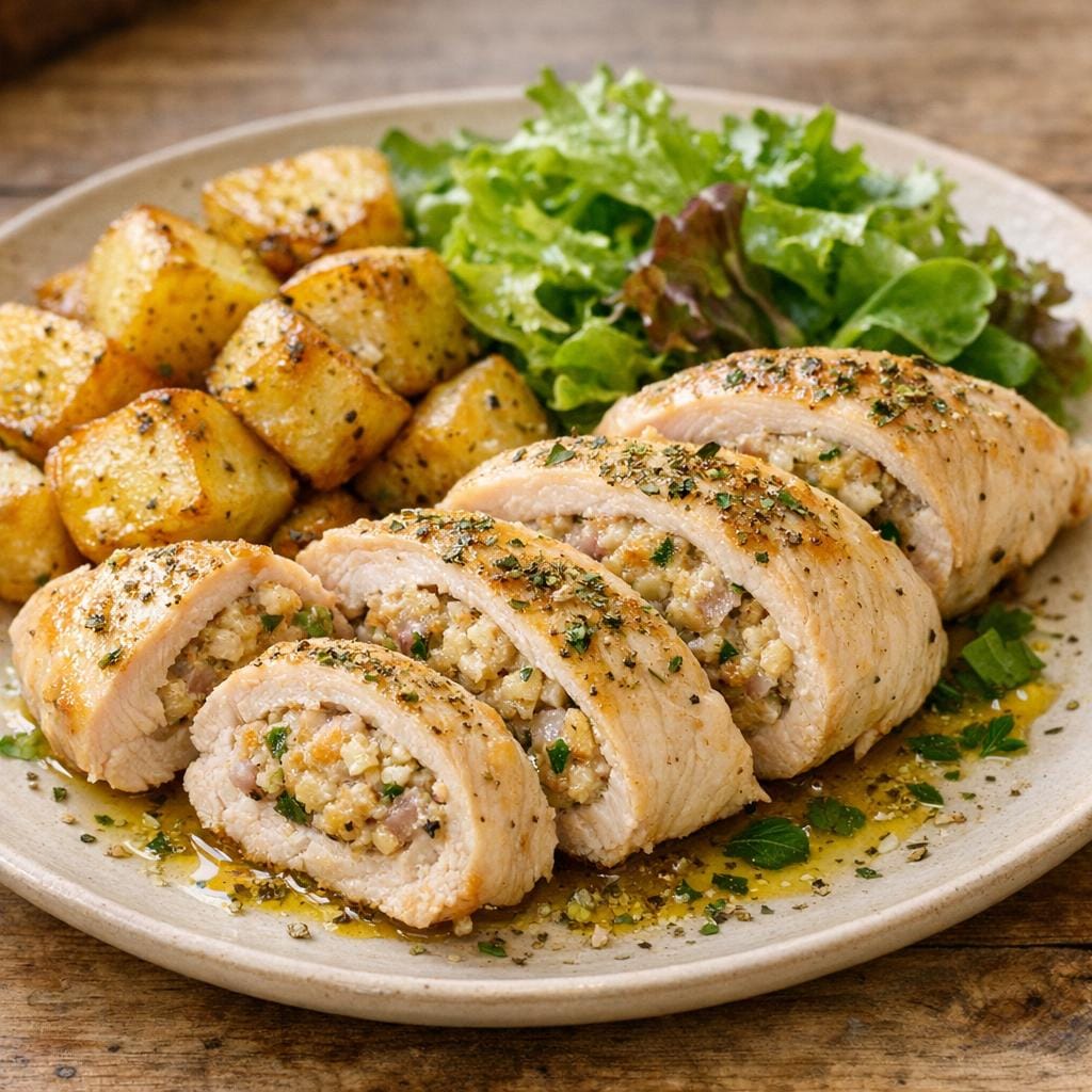 Poulet farci à la marjolaine séchée, tendre et parfumé avec Marjolaine séchée - Bio