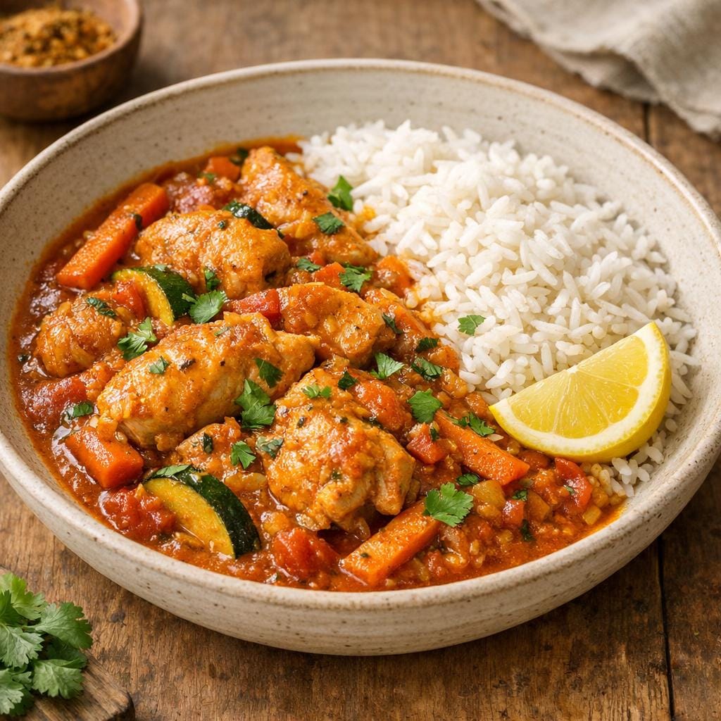 Poulet mijoté au Dahl royal et riz basmati gourmand avec Assemblage Dahl royal