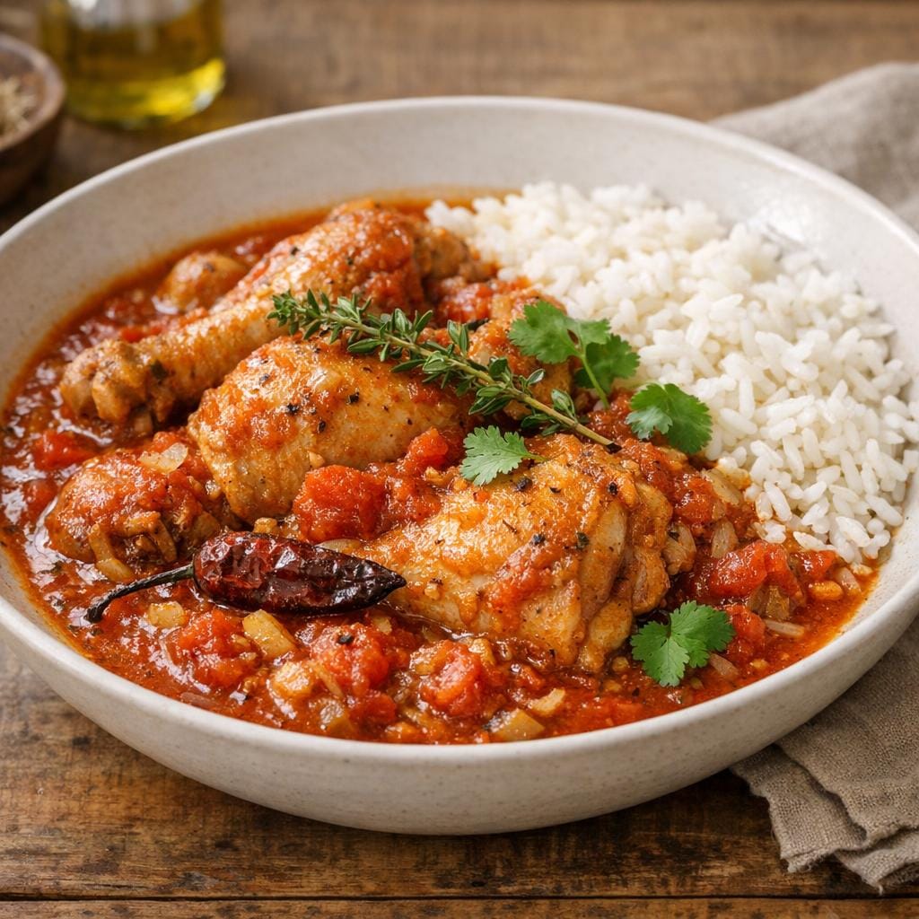 Poulet mijoté au piment végétarien séché de Madagascar avec Piment Végétarien Séché de Madagascar