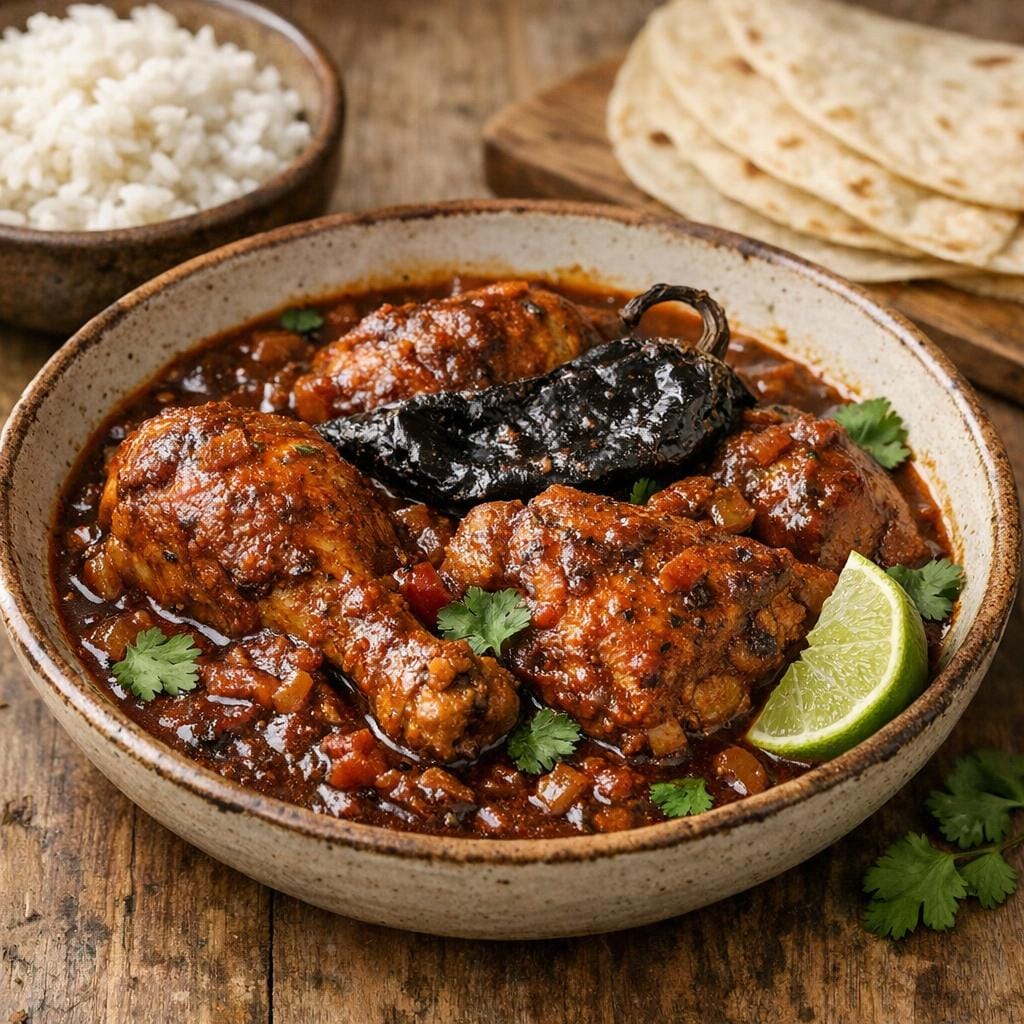 Poulet mijoté en sauce au piment mulato - recette avec Piment Mulato séché entier
