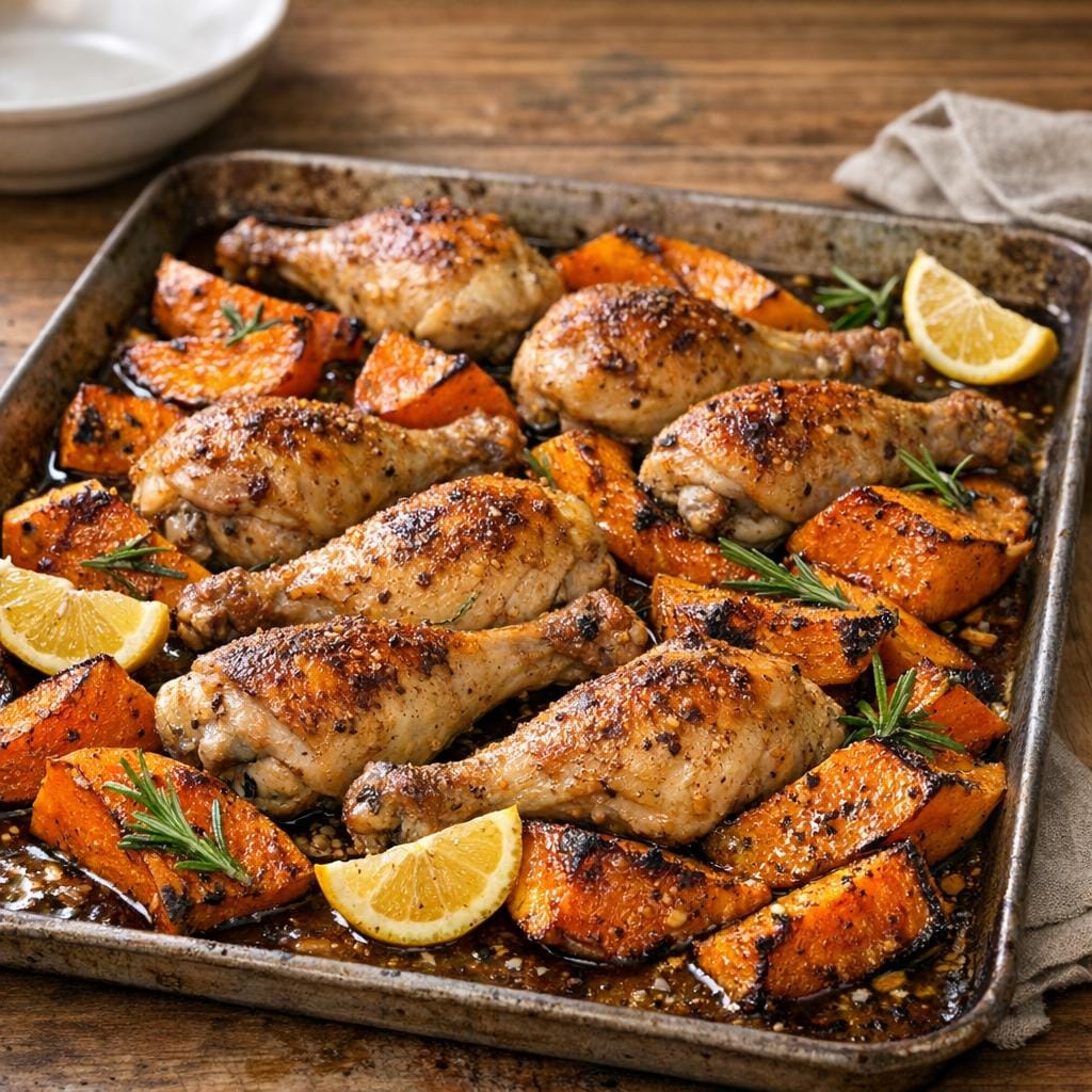 poulet rôti courges