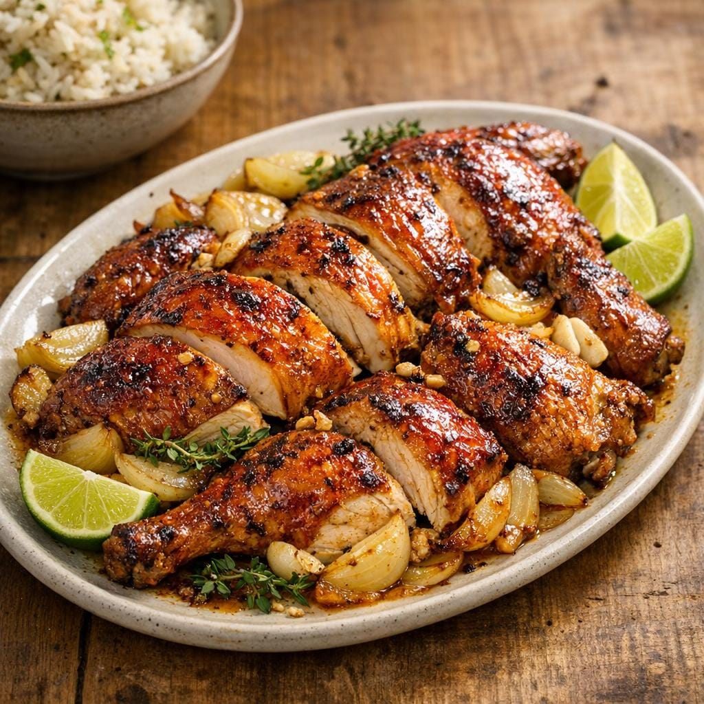 Poulet rôti laqué Réunion Island, miel et citron avec Réunion Island - Force 9/12 - 100 ml - très piquante et épicée