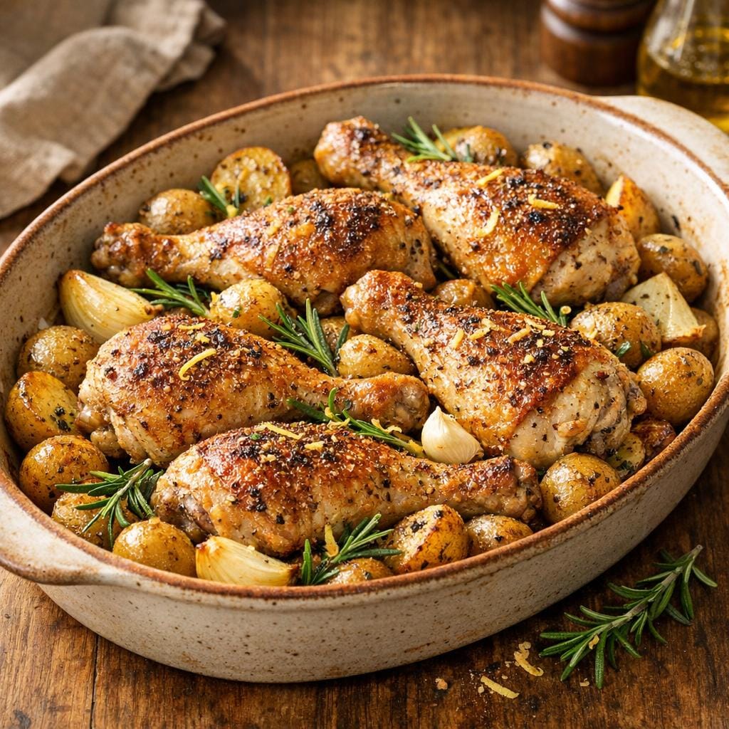 Poulet rôti montagnard aux pommes de terre fondantes avec Assemblage Montagnard