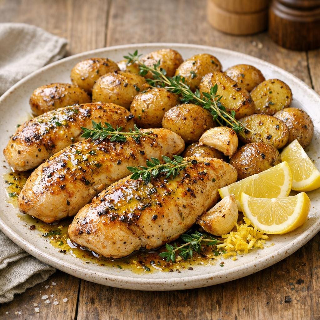 Poulet rôti oignon fumé à l'huile d'olive et grenaille avec Huile d'olive et oignon fumé 25 cl