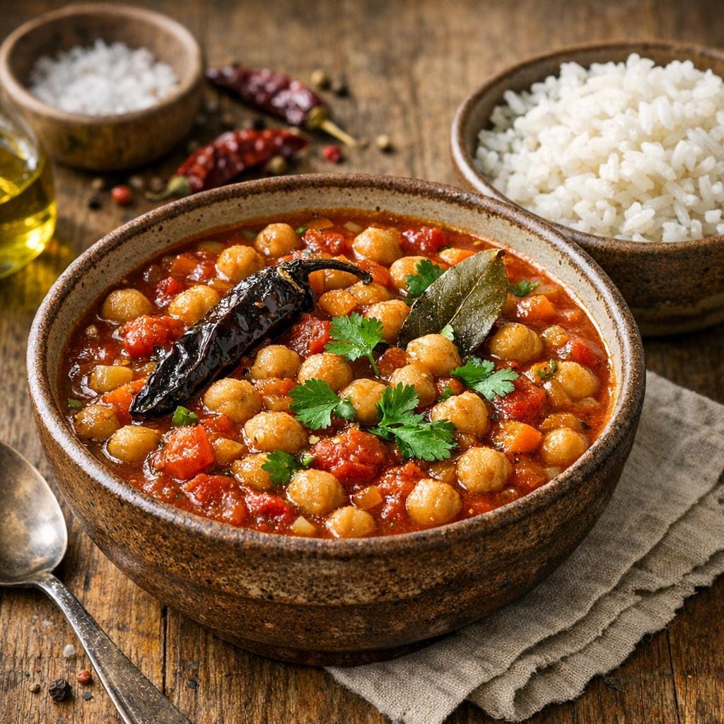 Ragoût de pois chiches au piment Pimientos rôti avec Piment Pimientos entier et séché