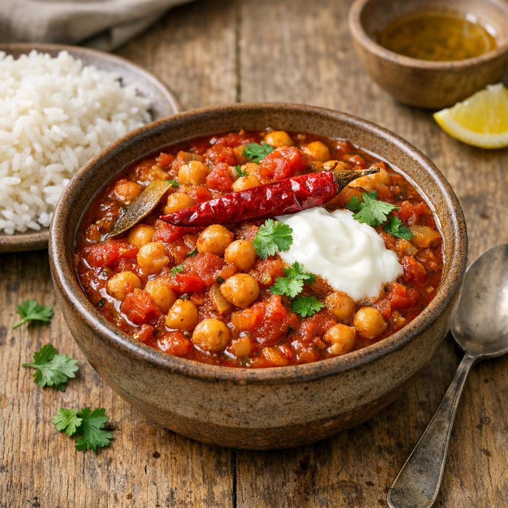 Ragoût de pois chiches et tomates au piment oiseau avec Piment oiseau ou Pili-pili rouge sec entier