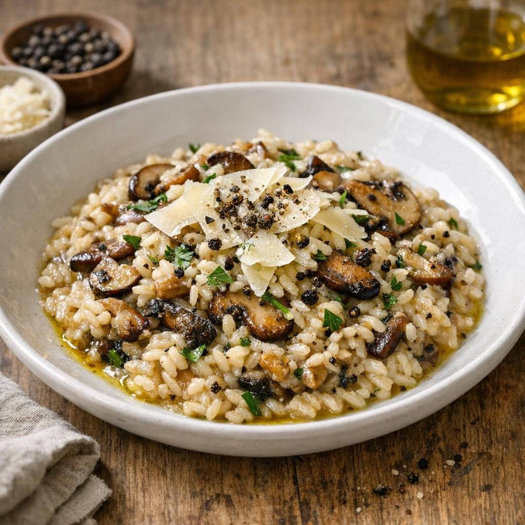 Risotto crémeux aux champignons & Poivre Noir de Sarawak avec Poivre Noir de Sarawak