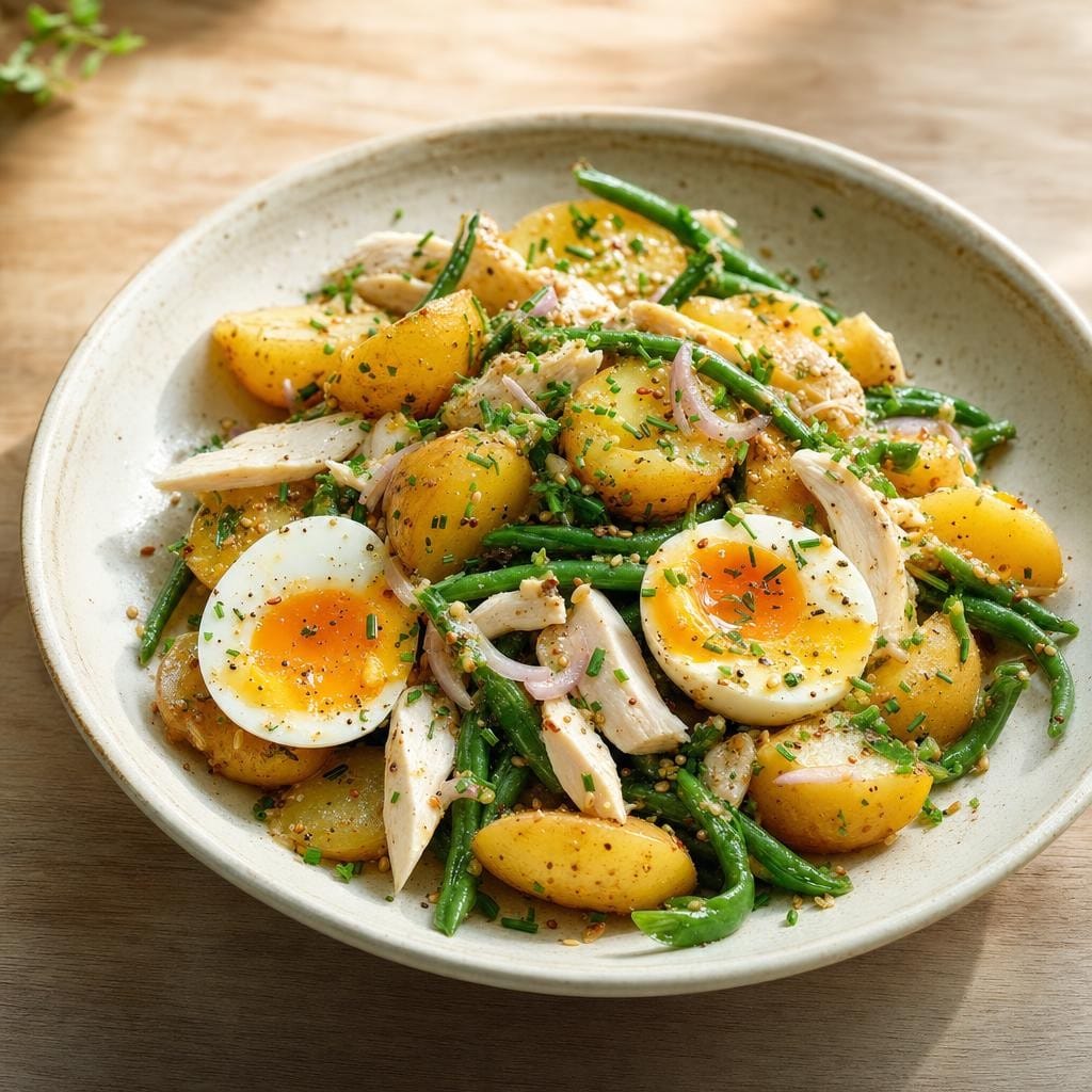 Salade tiède de pommes de terre, haricots verts et poulet à l'Assemblage vinaigrette Osé ! avec Assemblage vinaigrette Osé !