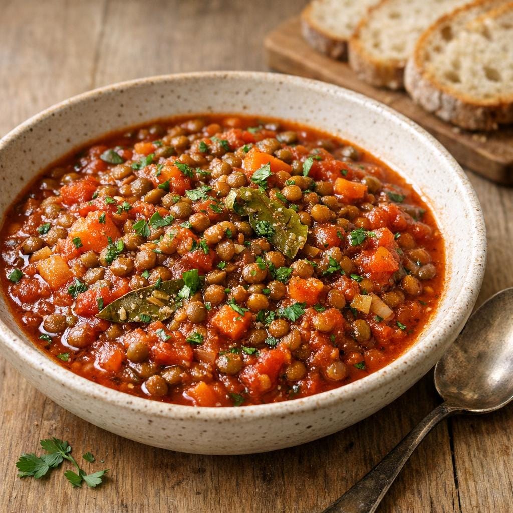 Sauce tomate au laurier concassé et lentilles avec Feuilles de Laurier Concassées