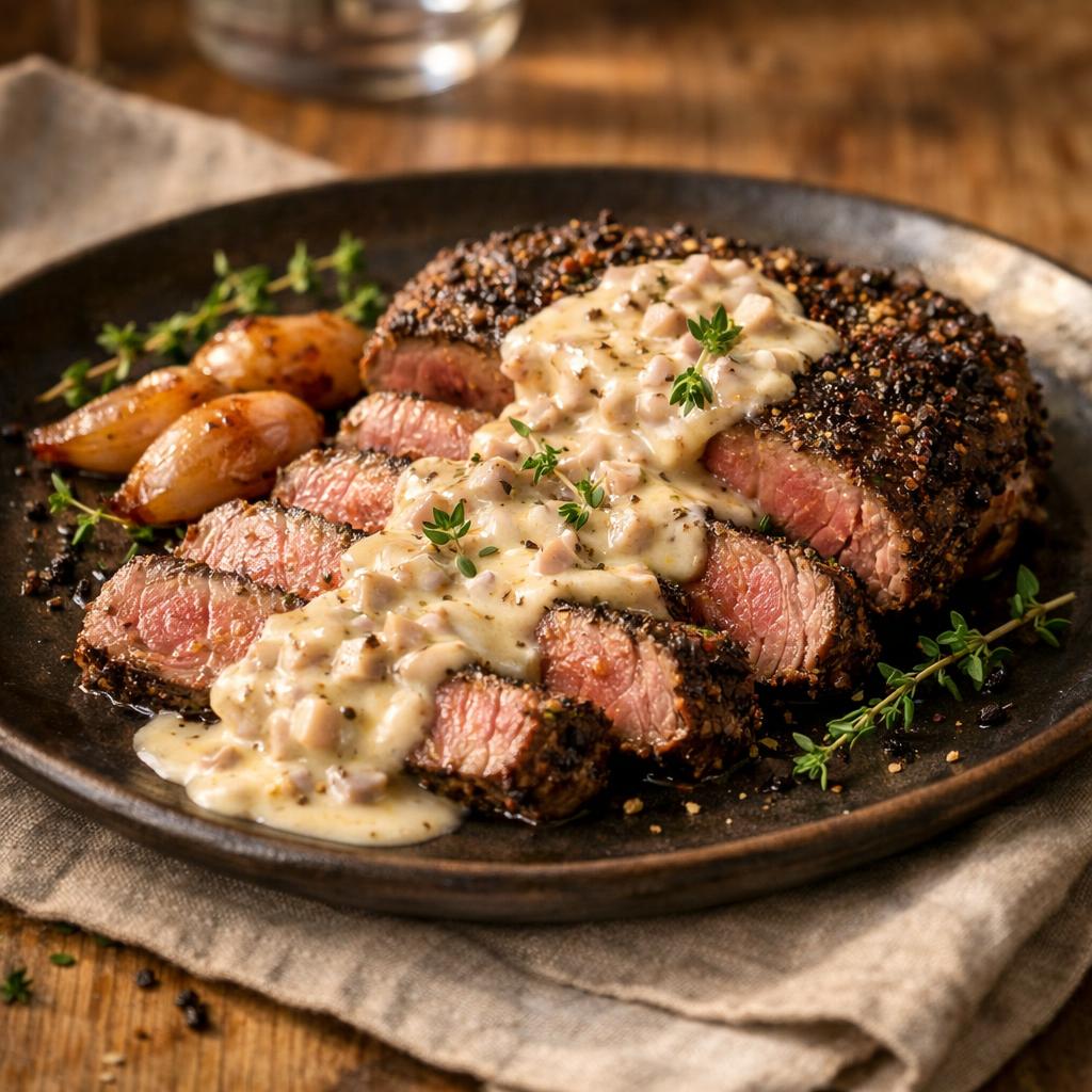 Steak poêlé au poivre