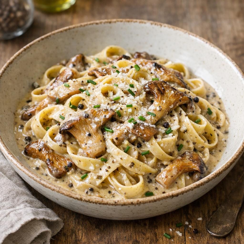 Tagliatelles crémeuses aux champignons et sauce aux poivres avec Sauces aux Poivres du Monde