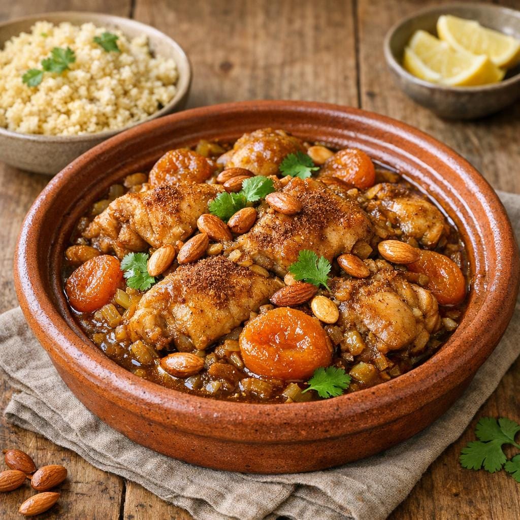 Tajine de poulet aux abricots, amandes et cannelle avec Cannelle de Cassia en Poudre
