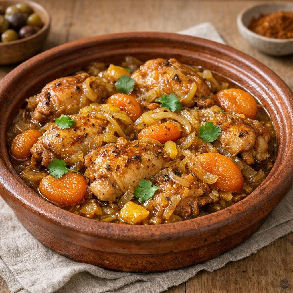 Tajine de poulet aux oignons et abricots, Cannelle de Ceylan avec Cannelle de Ceylan