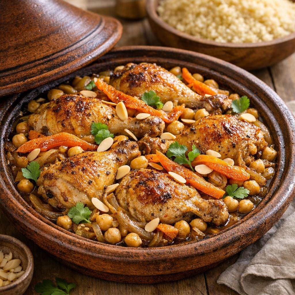 Tajine de poulet aux oignons, pois chiches et papaye avec Papaye d'Afrique Séchée 100% Naturelle