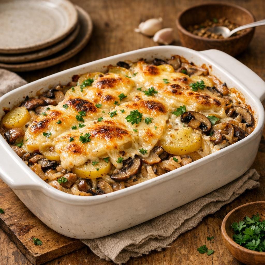 Tartiflette végétarienne crémeuse aux champignons avec Tartiflette