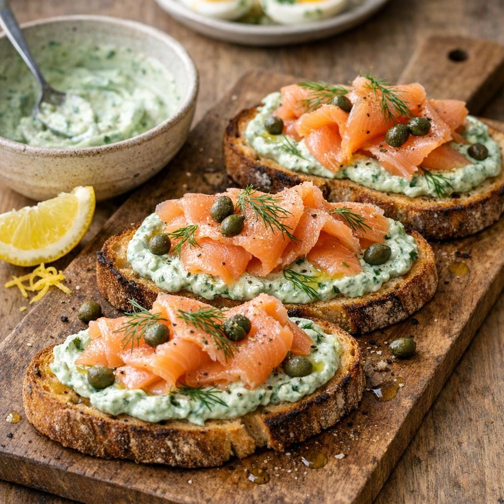 Tartines spiruline saumon: crème citronnée et herbes avec Splendide Spiruline Crue Déshydratée 100g