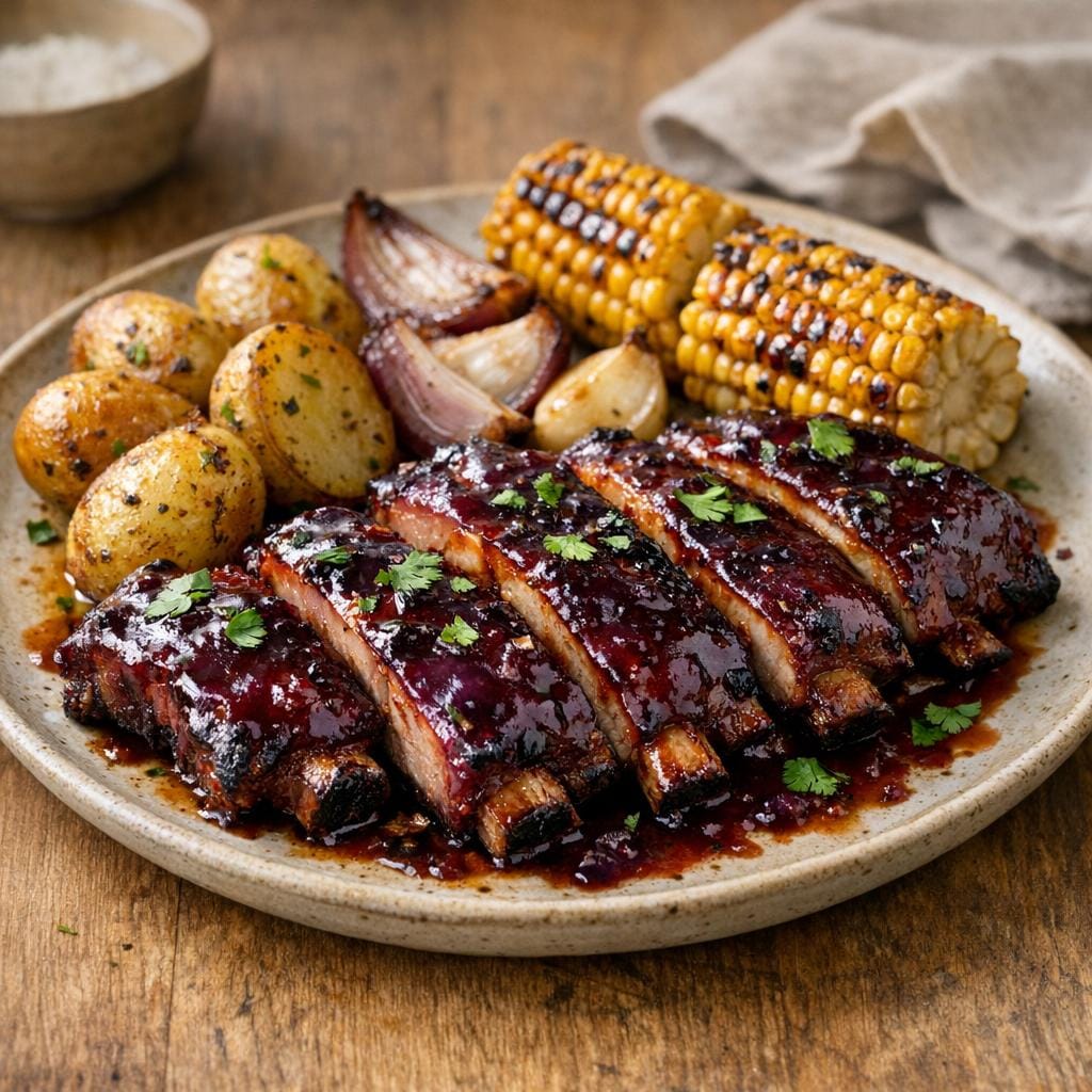 Travers de porc laqués à la Deep Purple – glaçage cerise avec La Deep Purple