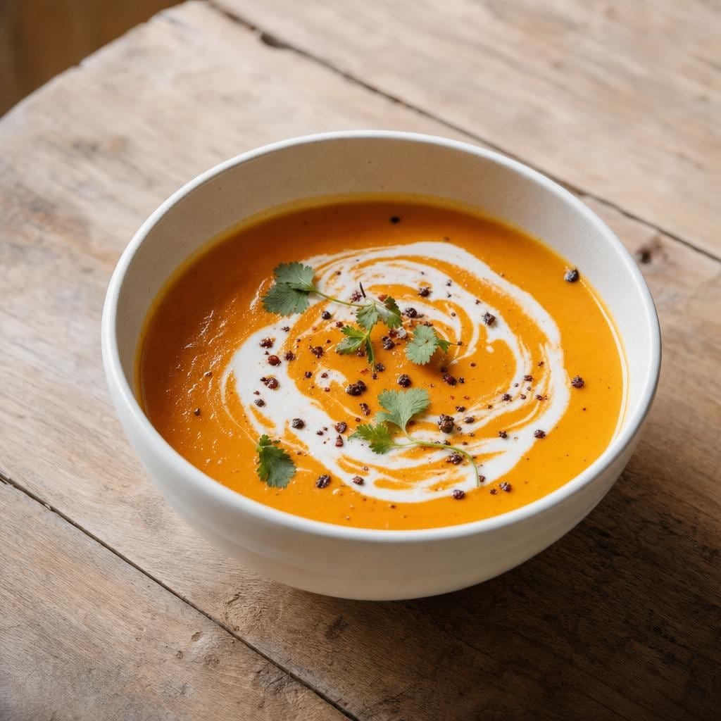 Velouté de carottes au lait de coco et Poivre de Timut entier avec Poivre de Timut entier