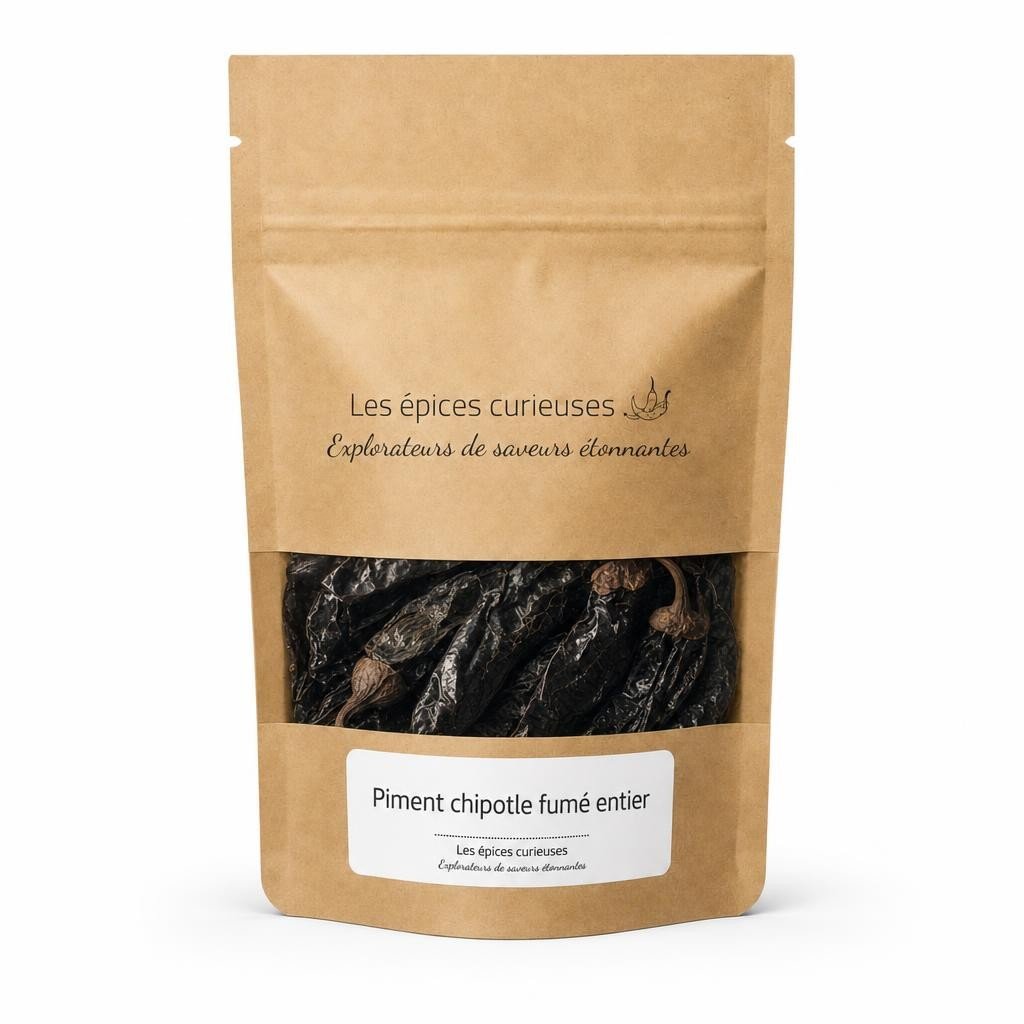 Piment chipotle fumé entier - Packaging - Les Épices Curieuses