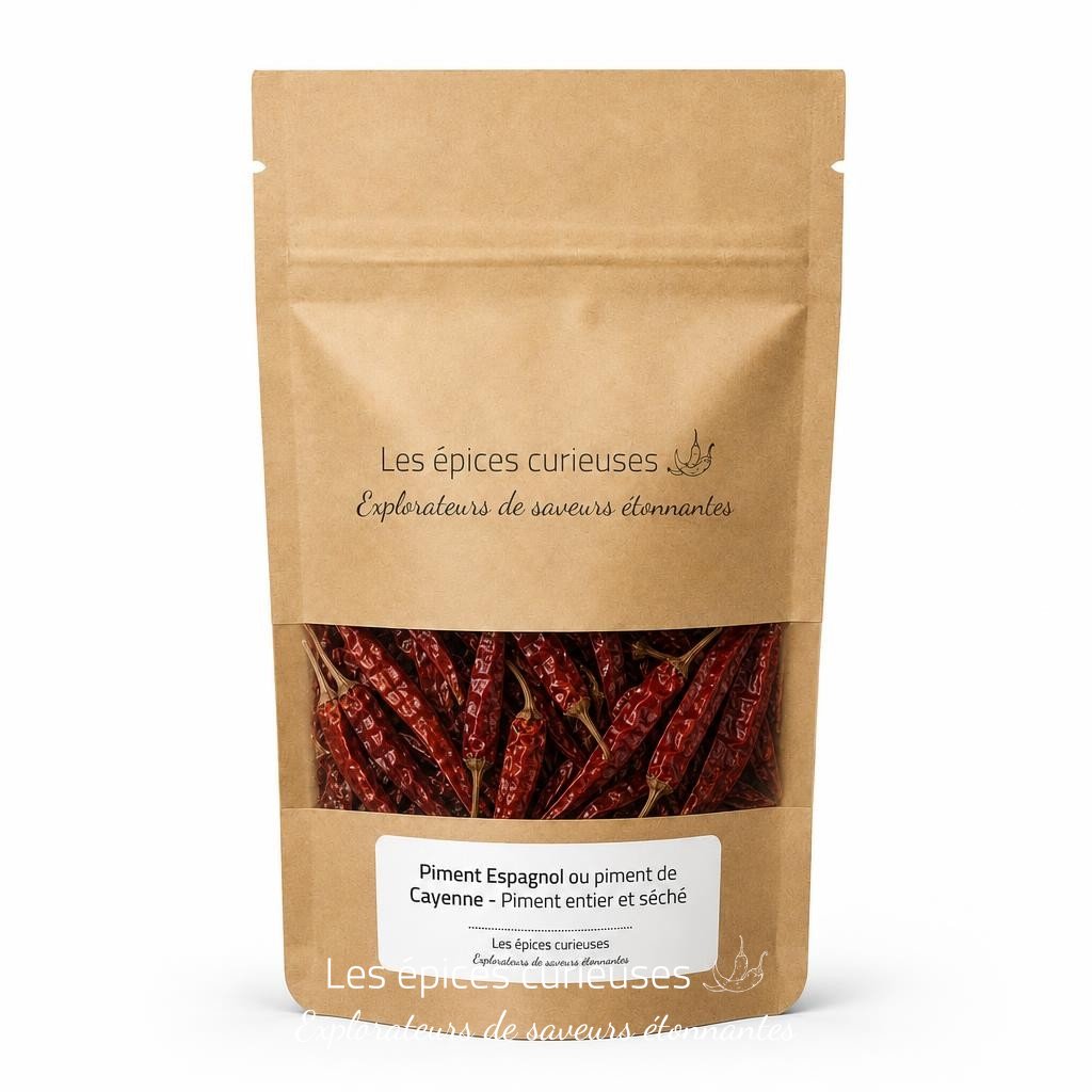 Piment Espagnol ou piment de Cayenne - Piment entier et séché - Packaging - Les Épices Curieuses