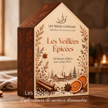 Boîte cadeau de 24 épices hivernales, décor nostalgique, parfait pour cuisiner et réchauffer les soirées d'hiver.